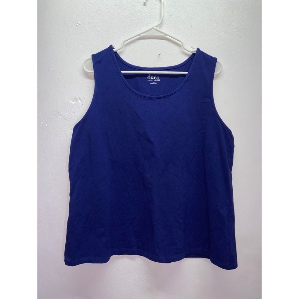 Denim & Co Womens Royal Blue Scoop Neck Tank Top XL Sleeveless Classic Nautical